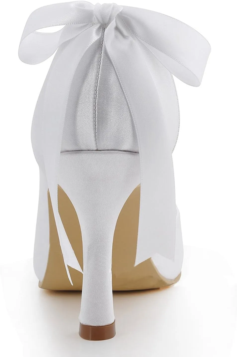 Minishion MZ591 Womens Round Toe Stiletto Heel Ribbon Bridal Satin Pump