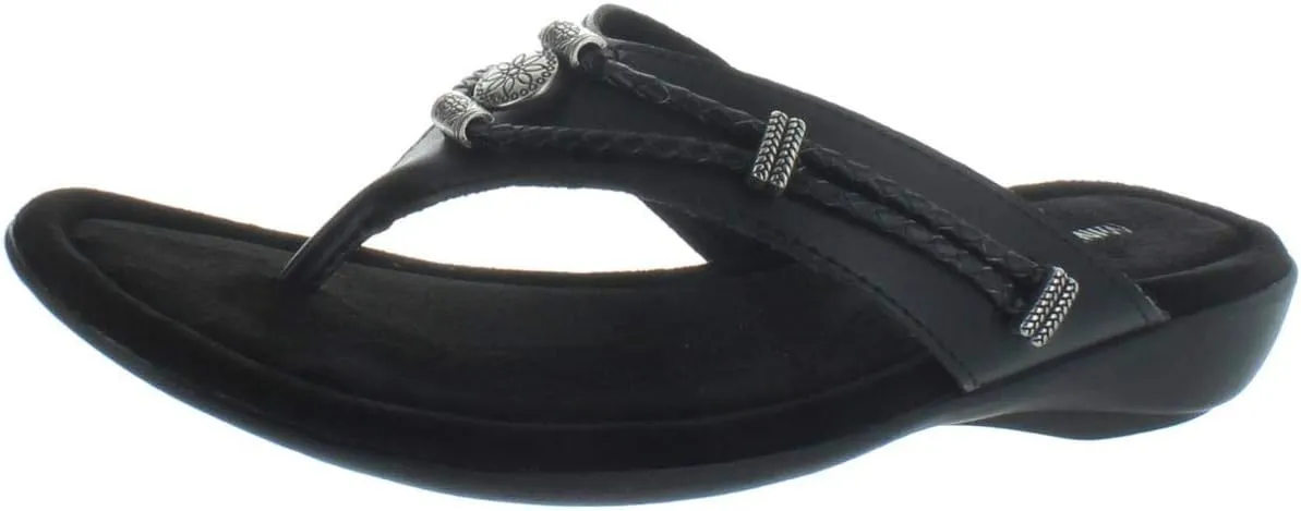 Minnetonka Silverthorne Thong Women's Sandal, 5 C/D US, Black-Black