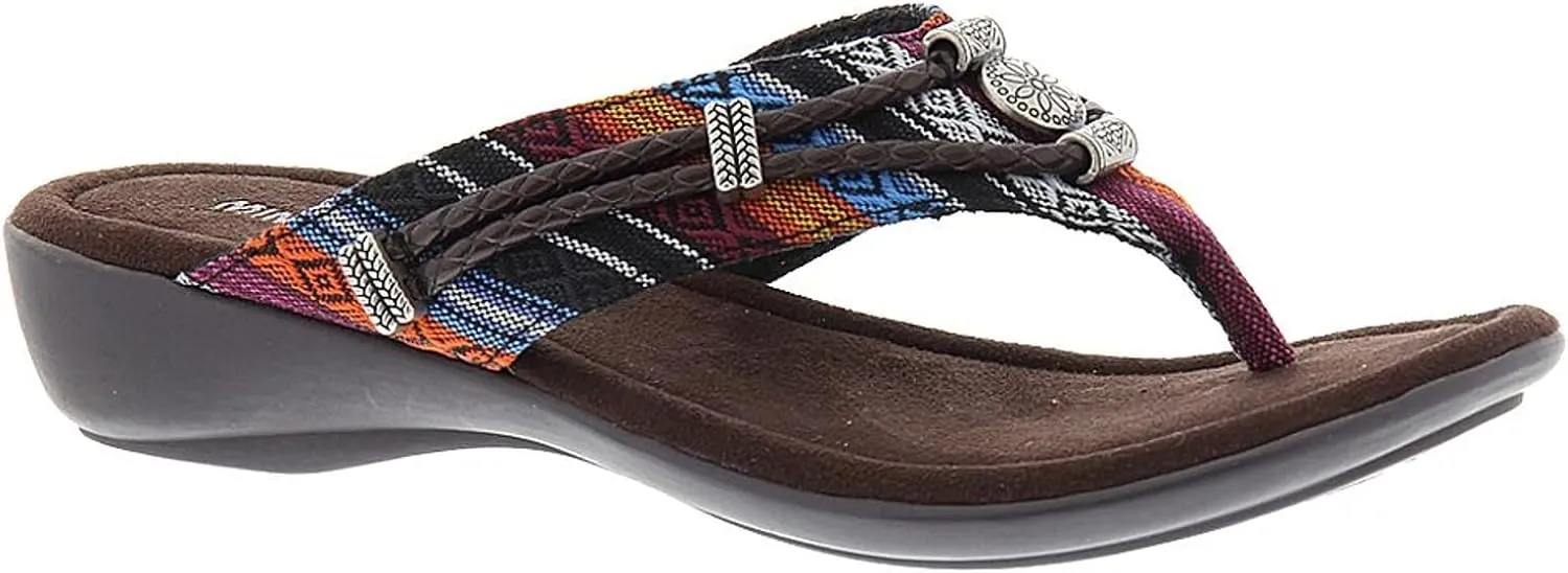 Minnetonka Silverthorne Thong Women's Sandal, 5 C/D US, Multi-Black-Silver