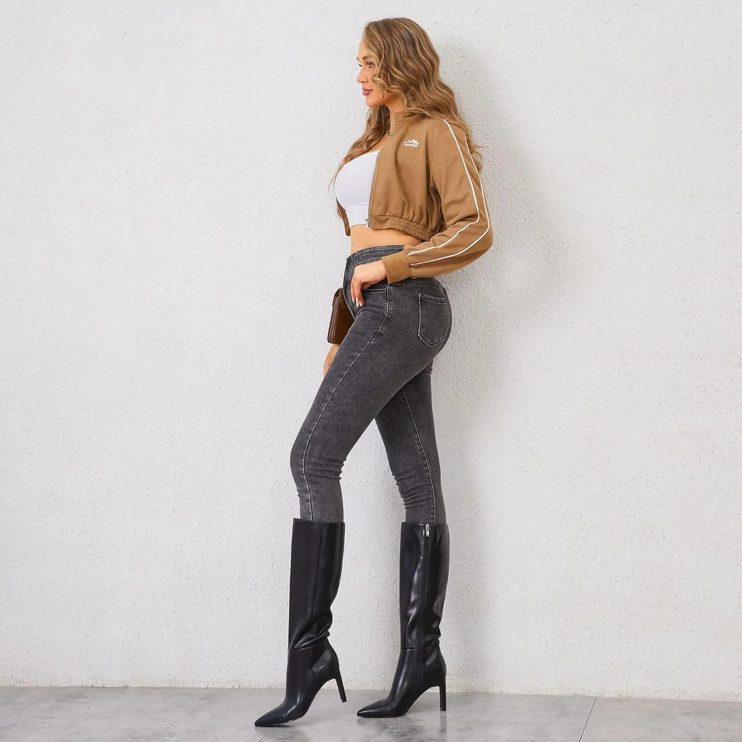 Modatope Tall Knee High Heeled Boots for Women - Pointed Toe, Chunky Heel, Side Zipper, Fall Long Boots