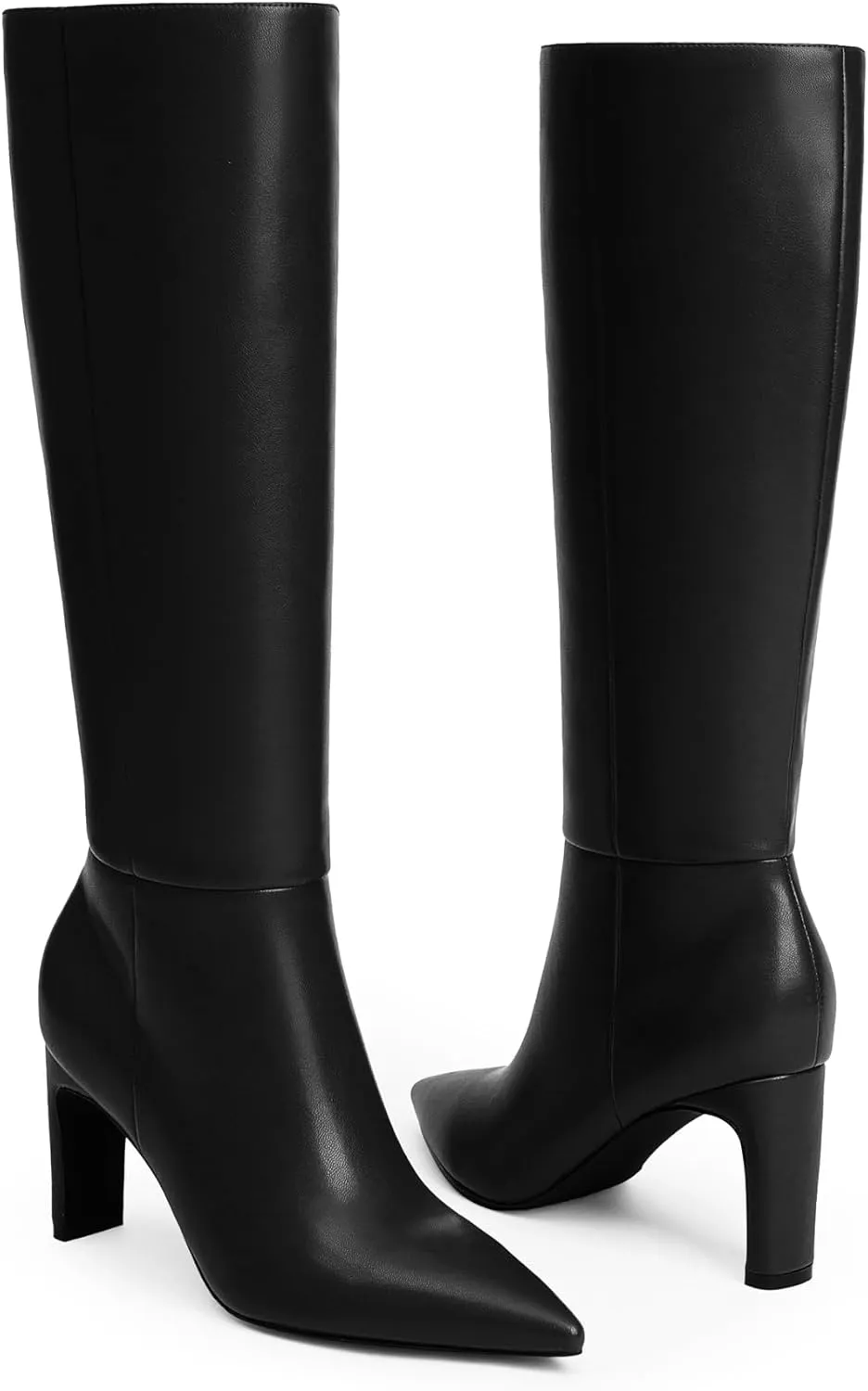 Modatope Tall Knee High Heeled Boots for Women - Pointed Toe, Chunky Heel, Side Zipper, Fall Long Boots