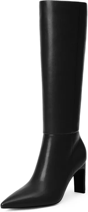 Modatope Tall Knee High Heeled Boots for Women - Pointed Toe, Chunky Heel, Side Zipper, Fall Long Boots