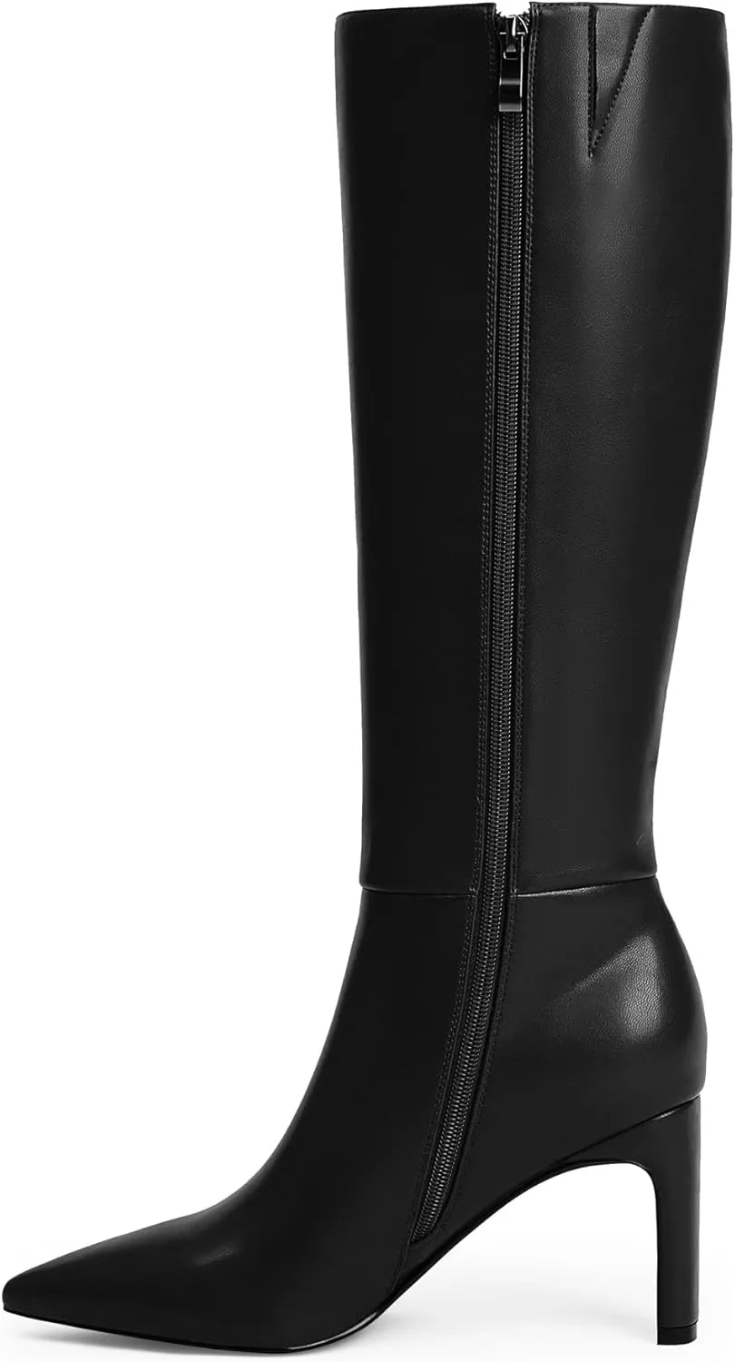 Modatope Tall Knee High Heeled Boots for Women - Pointed Toe, Chunky Heel, Side Zipper, Fall Long Boots