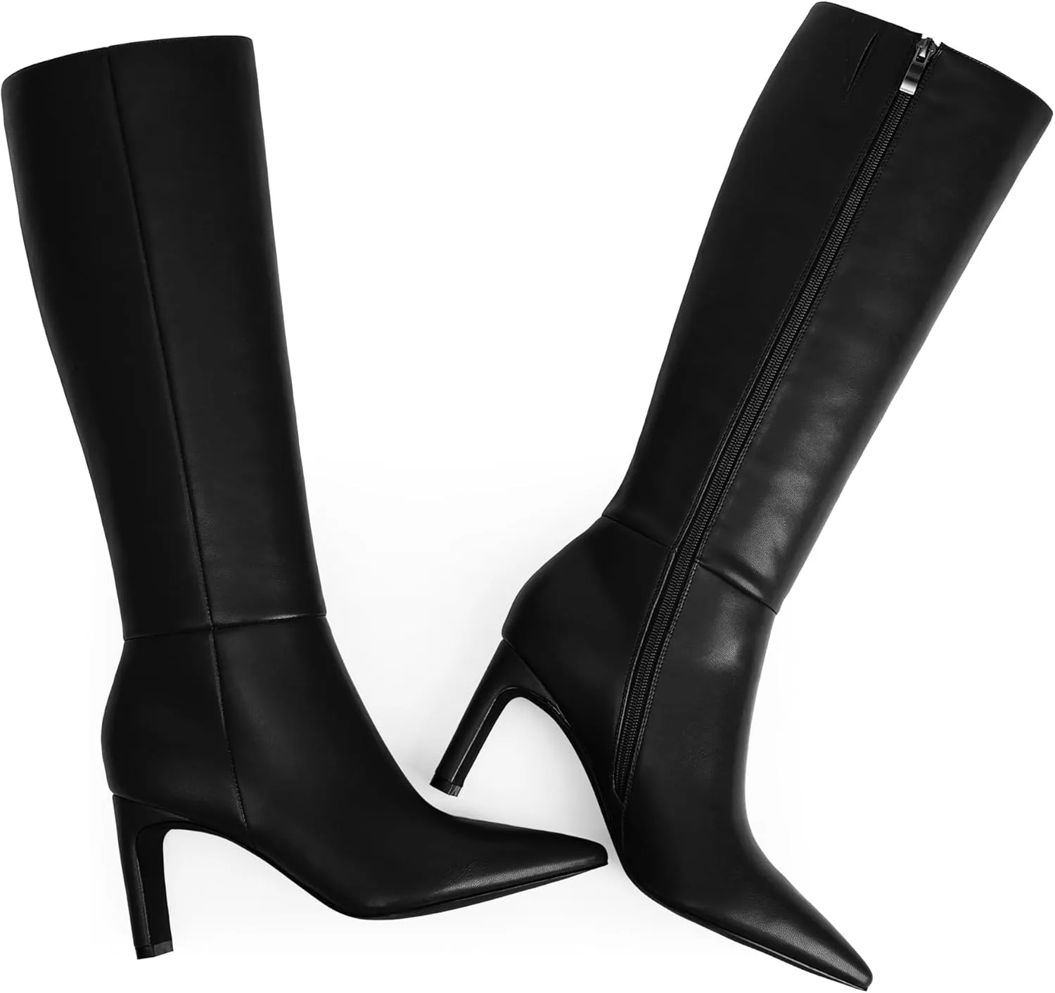 Modatope Tall Knee High Heeled Boots for Women - Pointed Toe, Chunky Heel, Side Zipper, Fall Long Boots