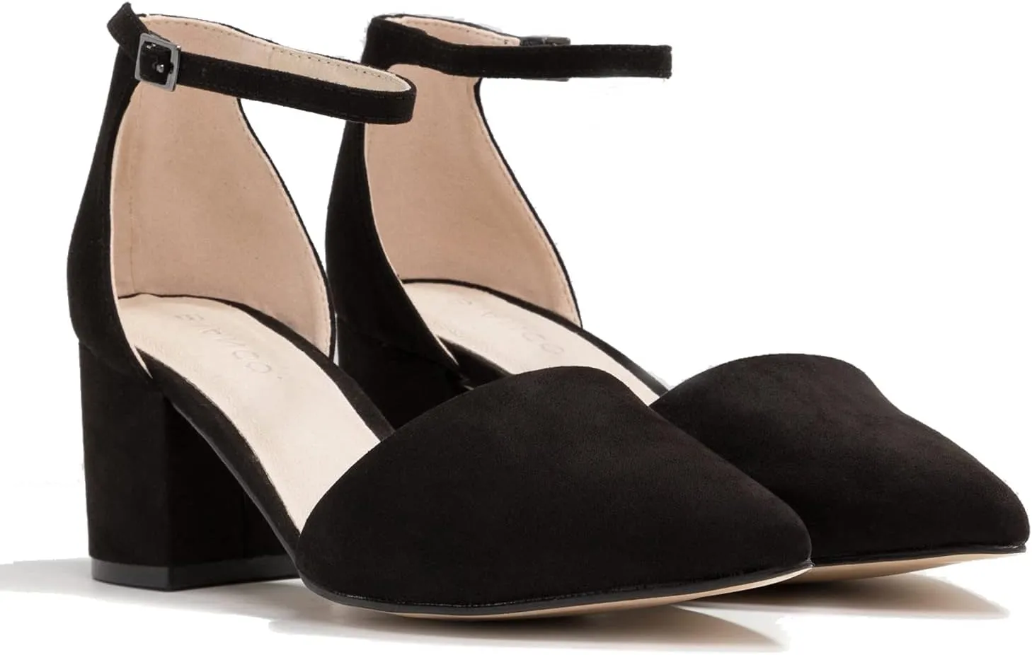 MOOMMO Women Chunky Heel Pumps Ankle Strap D’Orsay Pointed Toe 2 Inch Low Block Heel Sandals Closed Toe Slim Strap Classic Dress Shoes for Work Office Ladies Party Wedding 4-11 M US