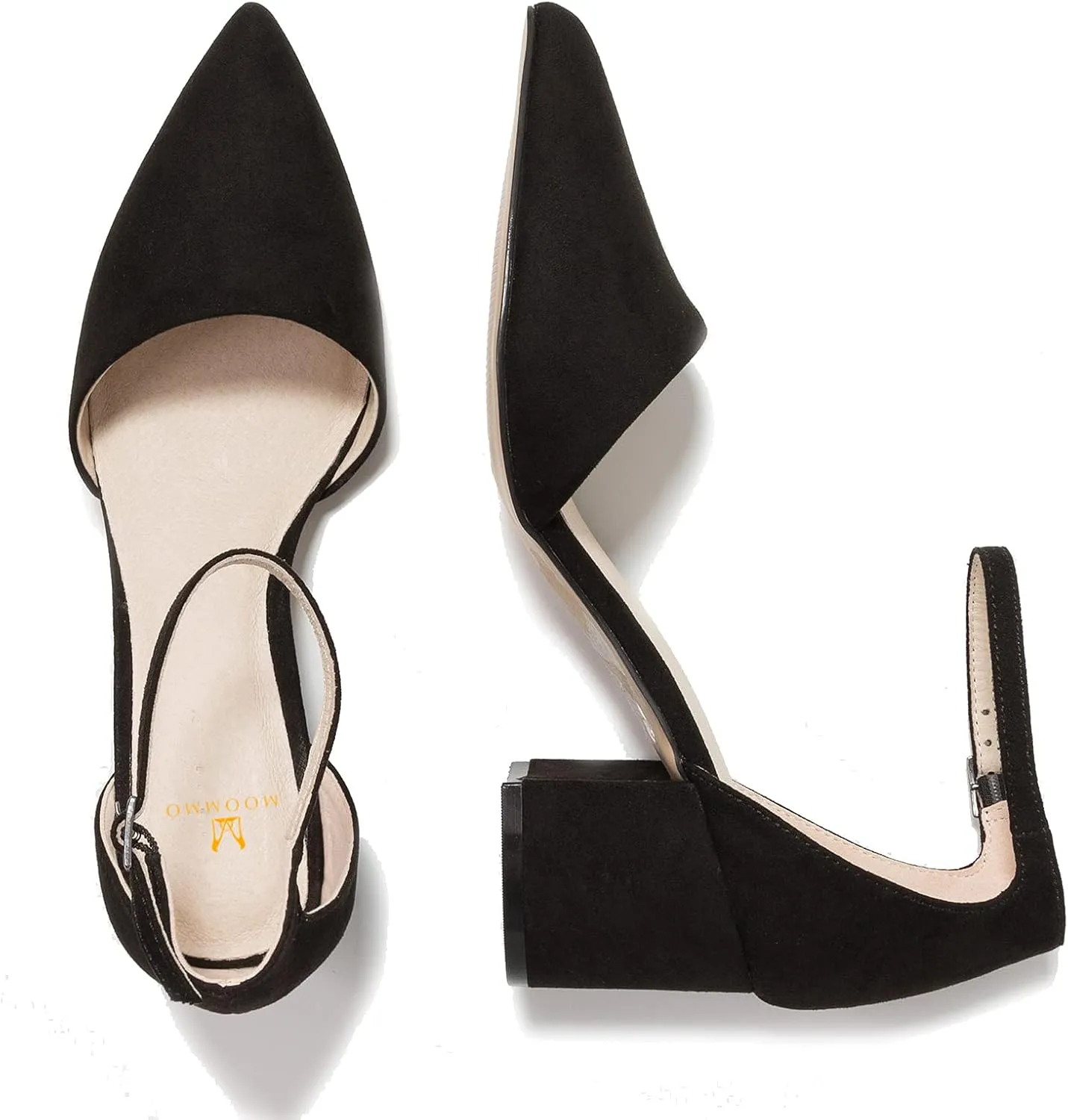MOOMMO Women Chunky Heel Pumps Ankle Strap D’Orsay Pointed Toe 2 Inch Low Block Heel Sandals Closed Toe Slim Strap Classic Dress Shoes for Work Office Ladies Party Wedding 4-11 M US