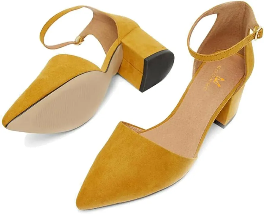 MOOMMO Women Chunky Heel Pumps Ankle Strap D’Orsay Pointed Toe 2 Inch Low Block Heel Sandals Closed Toe Slim Strap Classic Dress Shoes for Work Office Ladies Party Wedding 4-11 M US