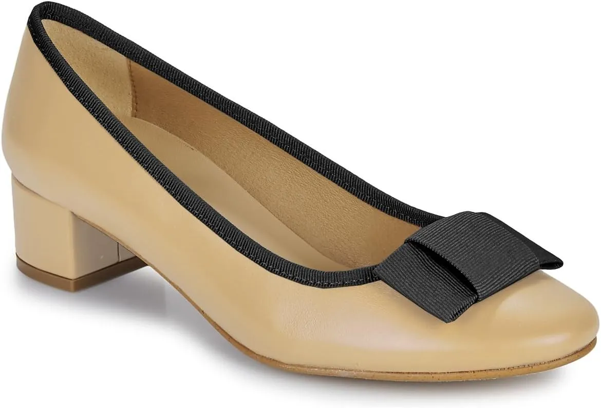 MOOMMO Women Low Chunky Heel Pumps Shoes Bows Round Closed Toe Slip On Block Heels Dress Sandals Cap Toe Bow Flats Shoes Two-Toned Ladies Girls Wedding Office School Elegant Comfort Spring 4-11 M US