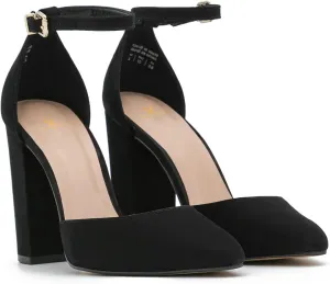 MOOMMO Women Pointed Toe Chunky Pumps Ankle Strap High Heel Summer Sandals 4 Inch Block Heel Crocodile Pattern Closed Toe Buckle Fashion Wedding Office Dress Comfortable Shoes Size 4-13 M US