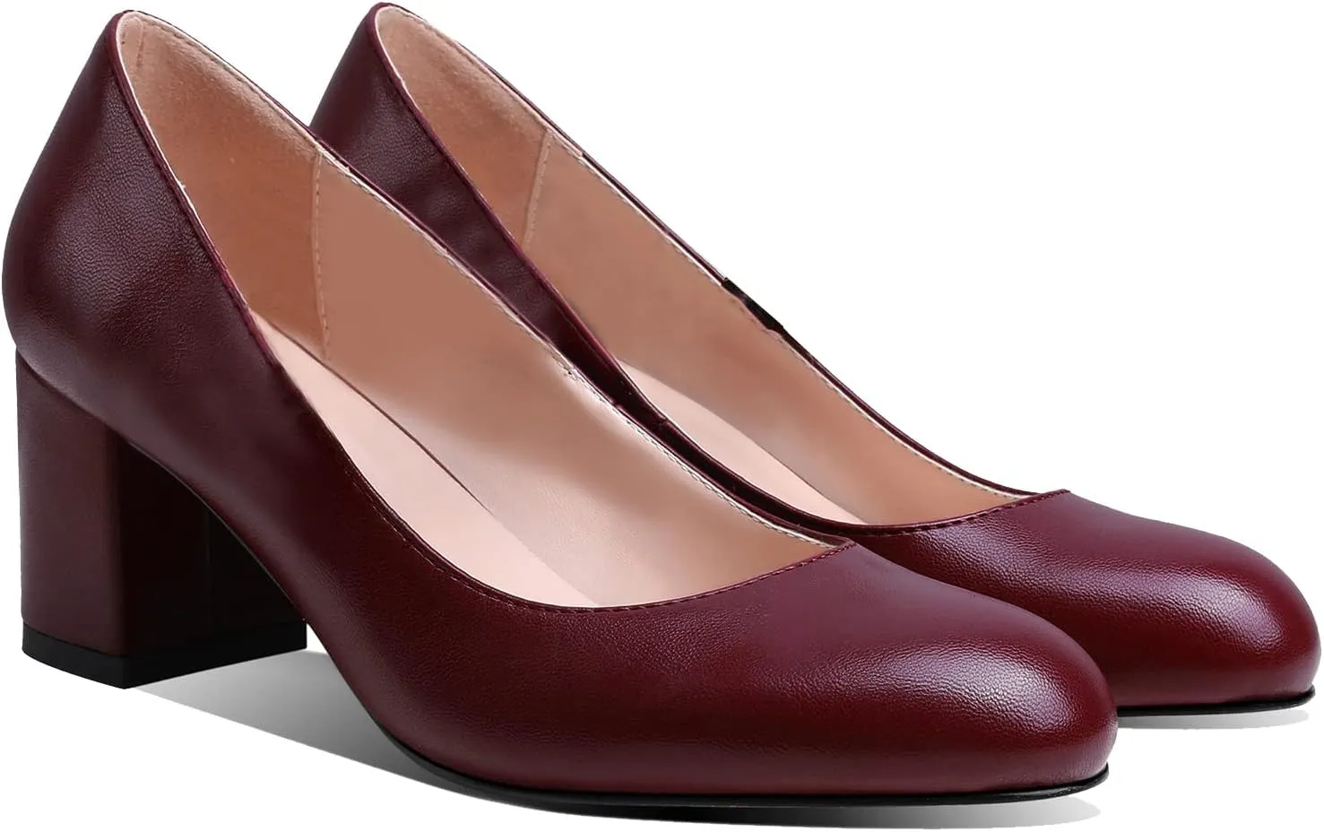 MOOMMO Women's Classic Chunky Block Heel Suede Pumps Round Closed Toe Slip On 2" Low Thick Heels Dress Shoes Matte Patent Leather Spring Fashion Office Work Pump Basic Shoe Elegant Wedding 4-11 M US
