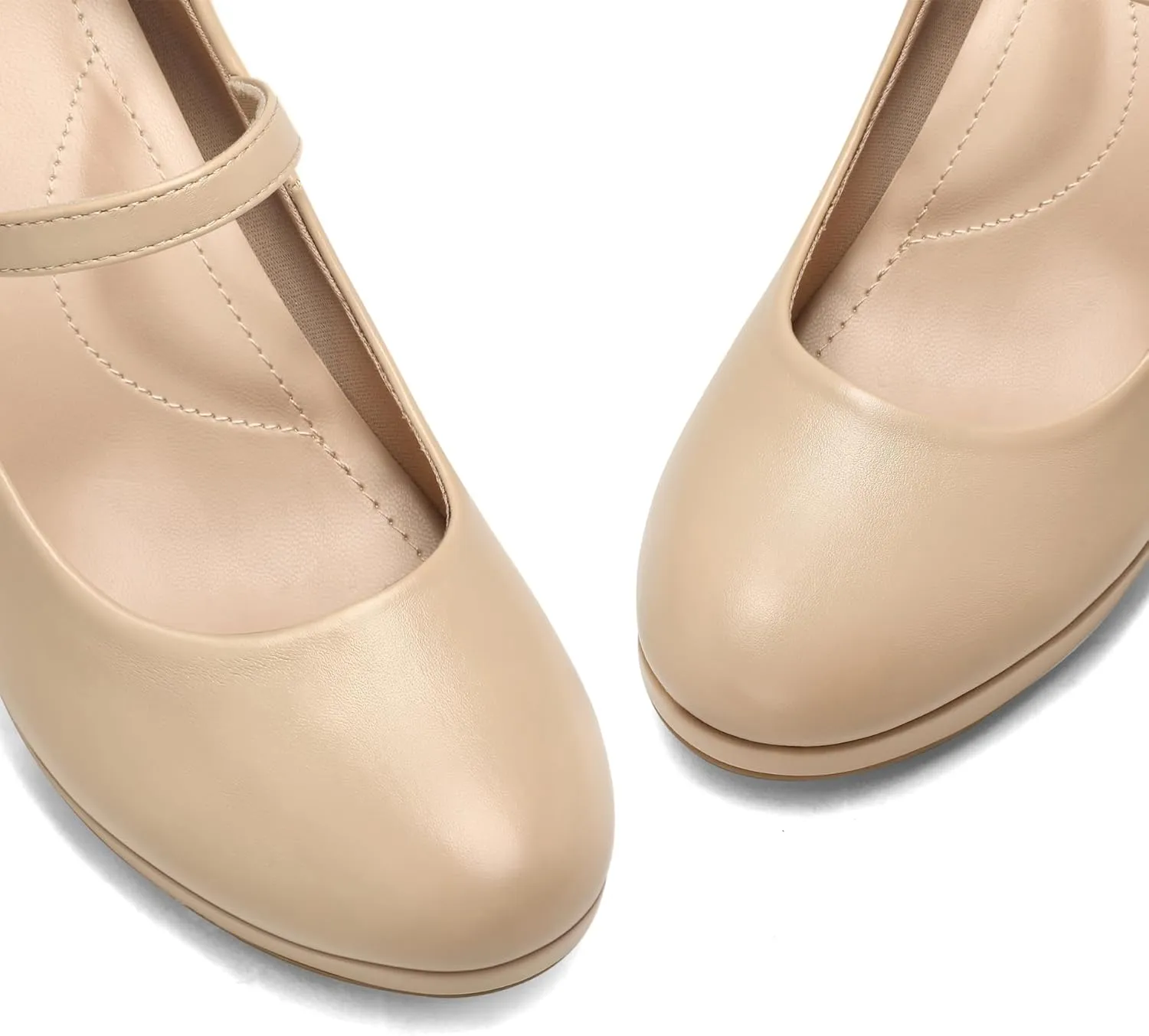 mysoft Women's Pumps Closed Toe Mary Jane Pumps Round Toe Platform High Heel Dress Shoes