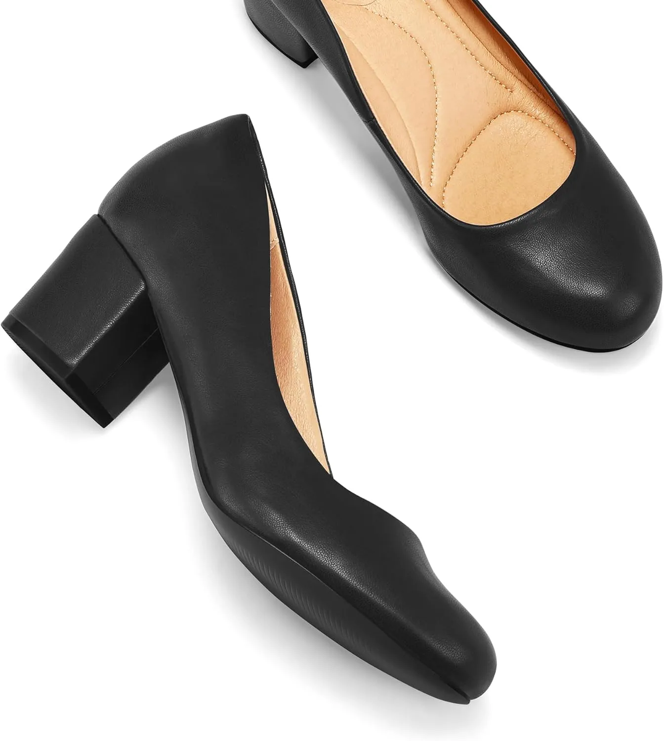 mysoft Women's Pumps Low Chunky Block Heel Round Toe Comfortable Dress Shoes