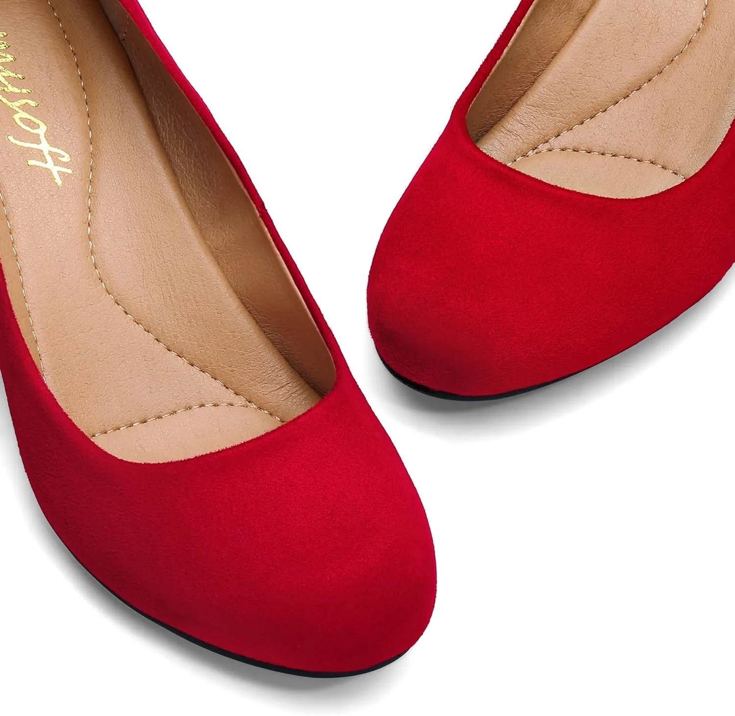 mysoft Women's Pumps Low Chunky Block Heel Round Toe Comfortable Dress Shoes