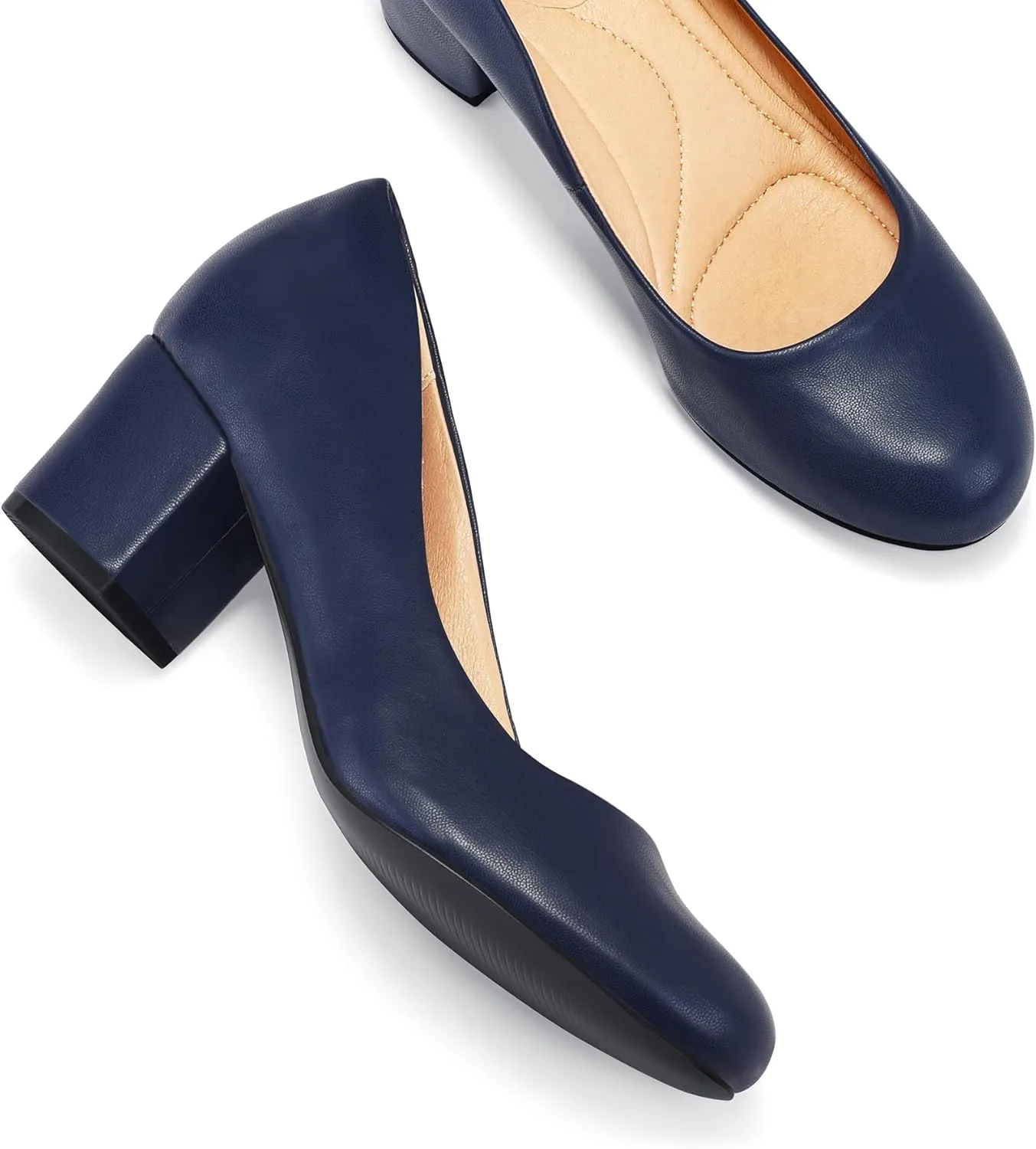 mysoft Women's Pumps Low Chunky Block Heel Round Toe Comfortable Dress Shoes