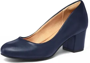 mysoft Women's Pumps Low Chunky Block Heel Round Toe Comfortable Dress Shoes