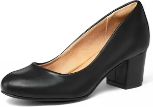 mysoft Women's Pumps Low Chunky Block Heel Round Toe Comfortable Dress Shoes