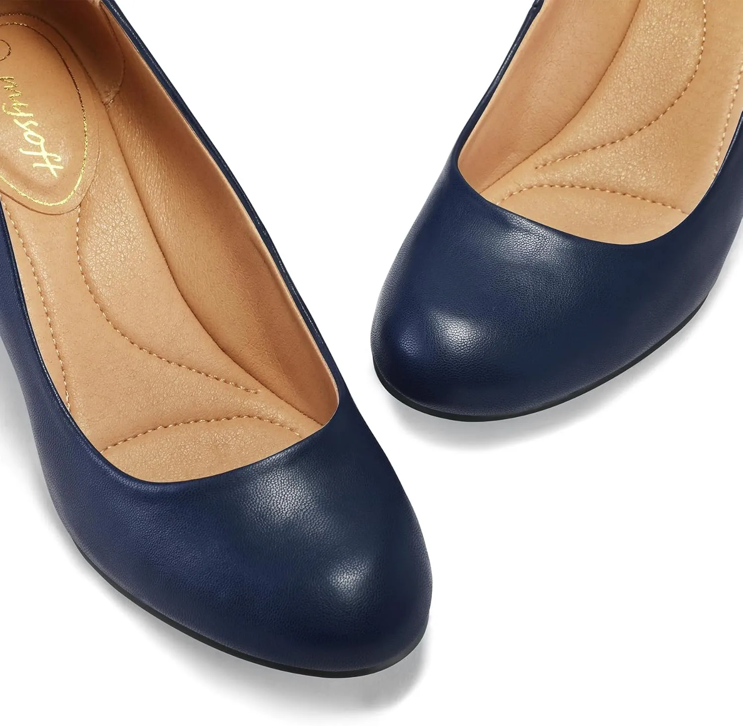 mysoft Women's Pumps Low Chunky Block Heel Round Toe Comfortable Dress Shoes