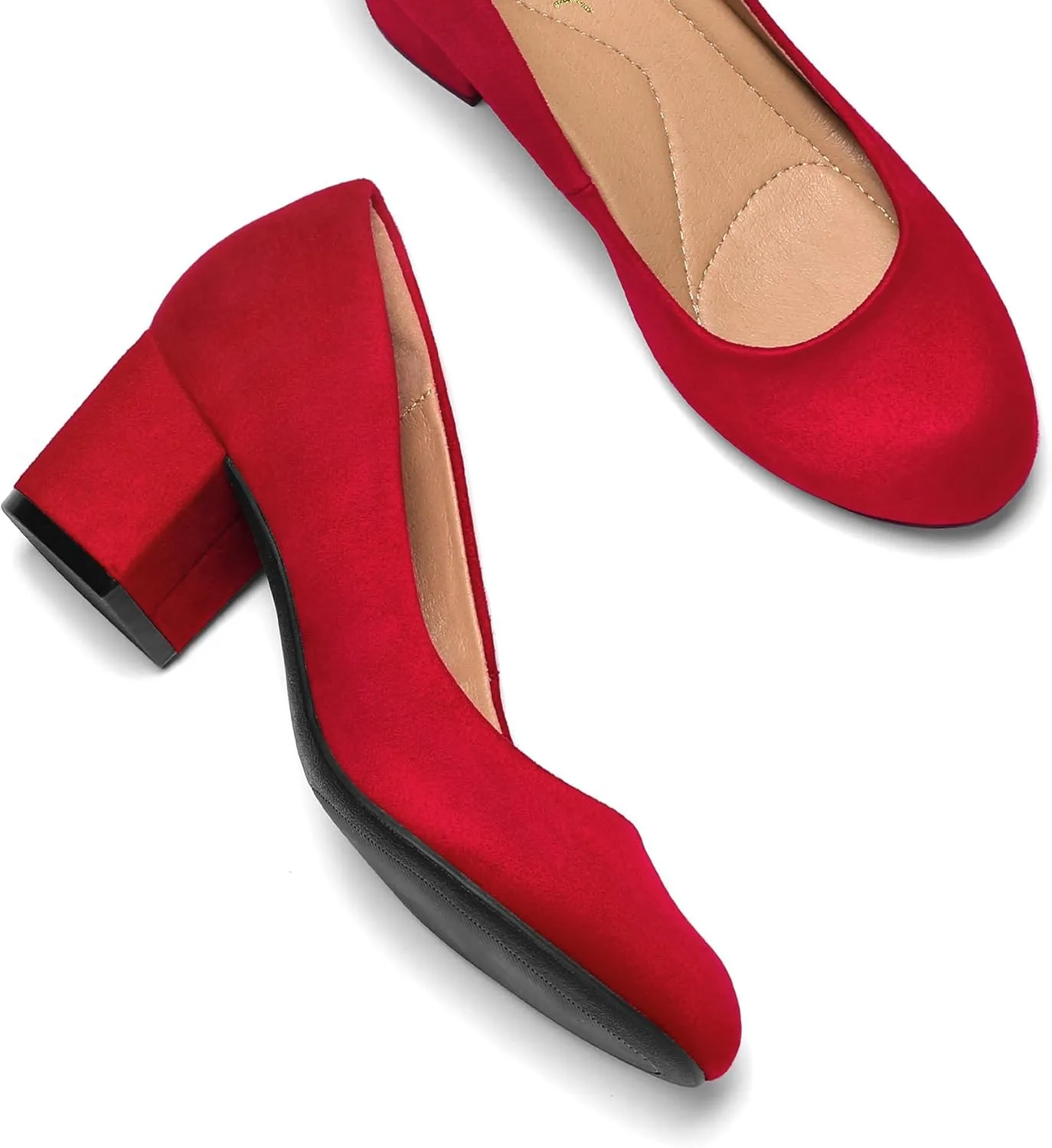 mysoft Women's Pumps Low Chunky Block Heel Round Toe Comfortable Dress Shoes