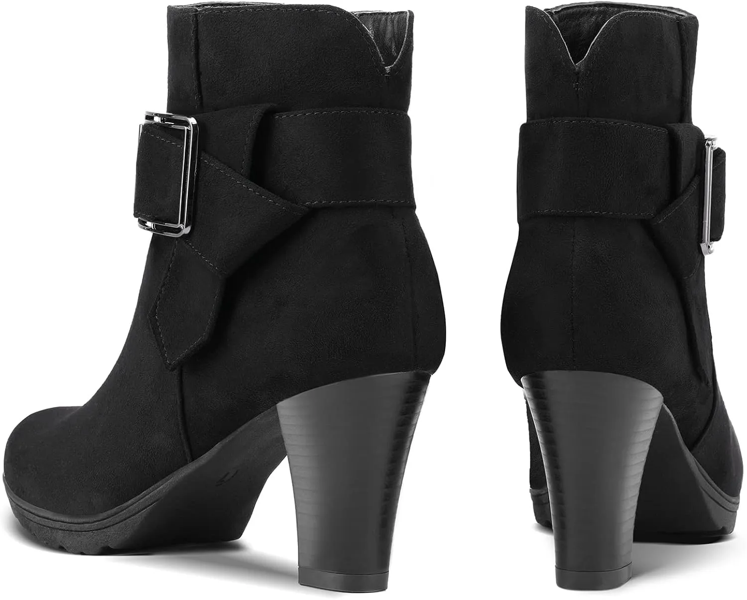 mysoft Women's Wide Width Ankle Boots Chunky Heel Ankle Strap Buckle Booties with Zipper