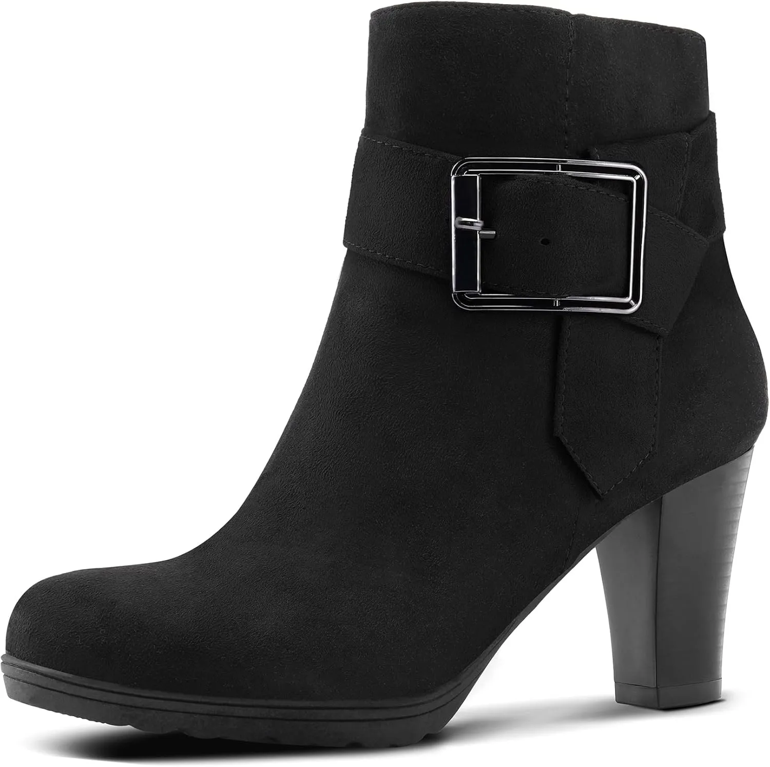 mysoft Women's Wide Width Ankle Boots Chunky Heel Ankle Strap Buckle Booties with Zipper