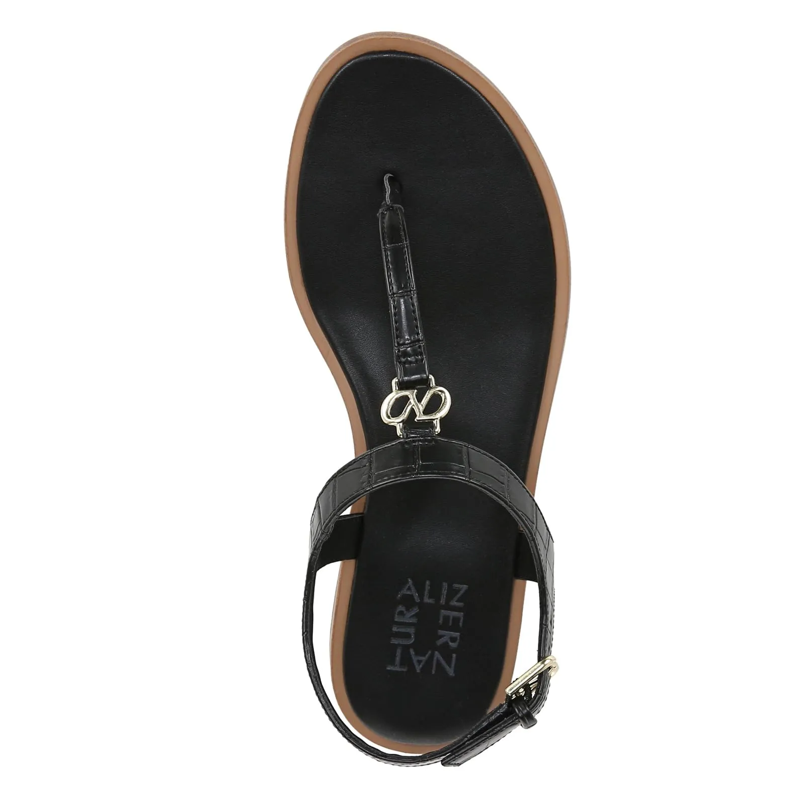 Naturalizer Womens Lizzi Casual Flat Thong Sandal Black Faux Croco 5.5 M