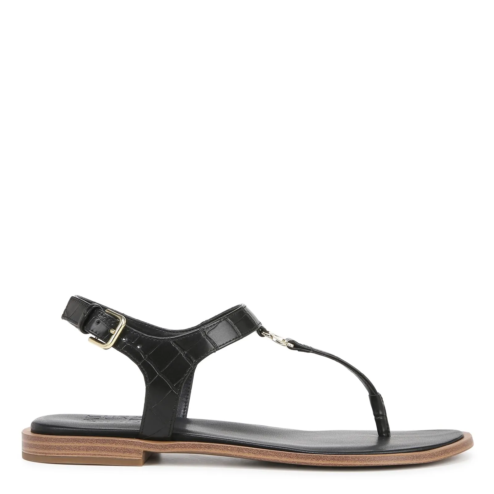 Naturalizer Womens Lizzi Casual Flat Thong Sandal Black Faux Croco 5.5 M