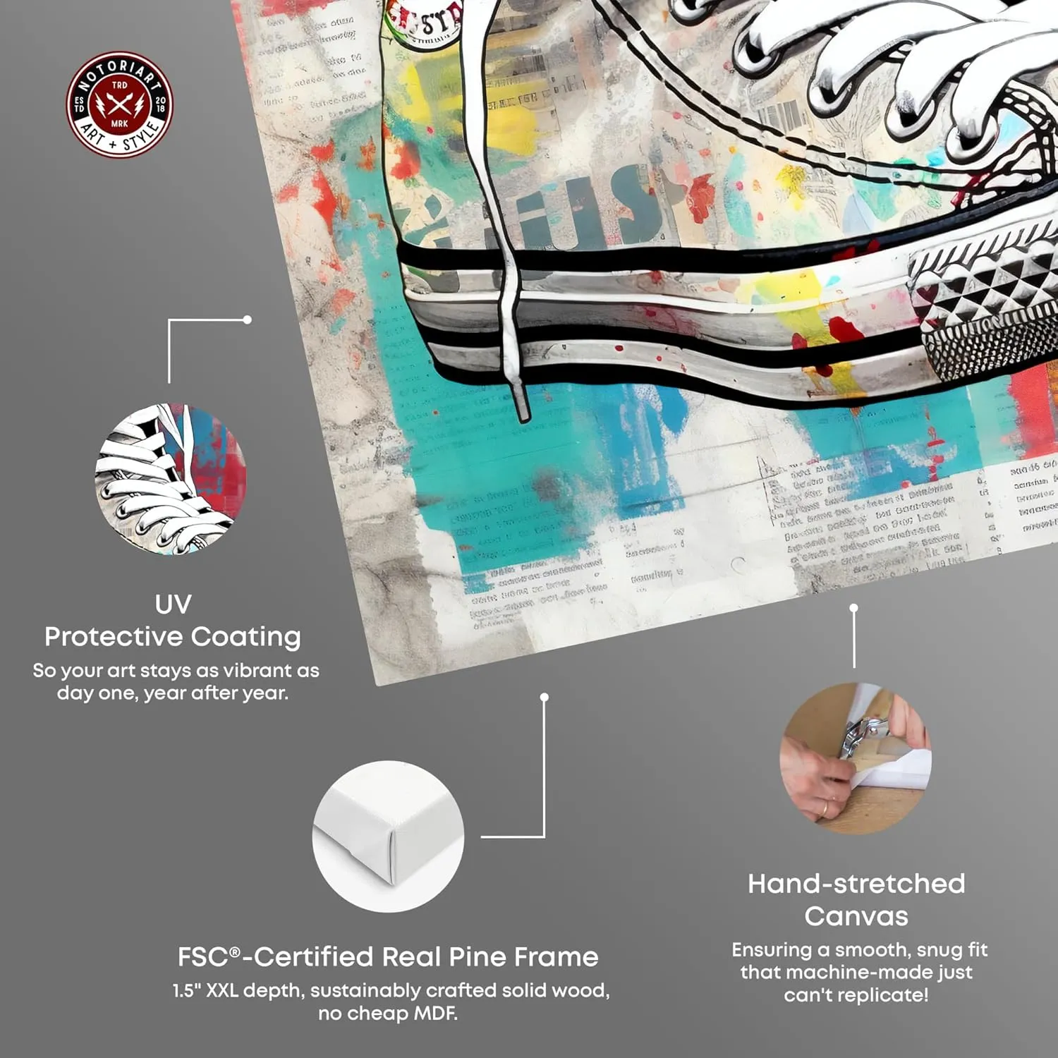 Newspaper Artsy Sneaker Modern Sneaker Art Prints Canvas Wall Art by Notoriart, Gallery Wrapped, 24"x24"