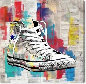 Newspaper Artsy Sneaker Modern Sneaker Art Prints Canvas Wall Art by Notoriart, Gallery Wrapped, 24"x24"