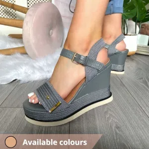 Nicole Faux Leather & Fabric Wedge Sandal