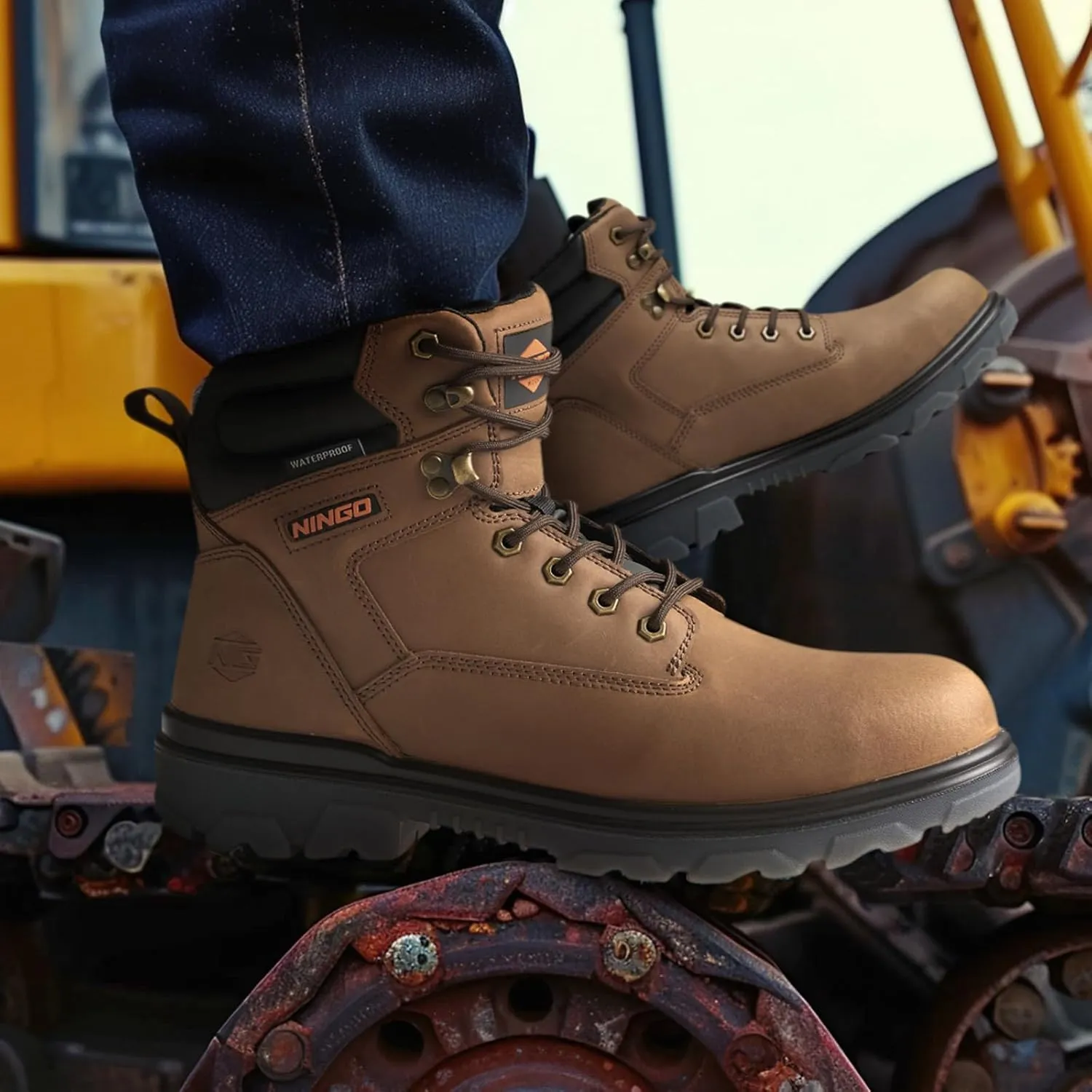 NINGO Steel Toe Work Boots for Men, Waterproof Work Boot with Puncture Proof, Oil & Slip Resistant, Comfortable Mens Construction Boots with EH Protection, Leather Shoes for Industrial