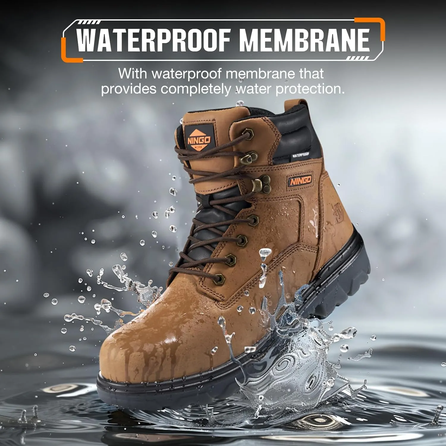 NINGO Steel Toe Work Boots for Men, Waterproof Work Boot with Puncture Proof, Oil & Slip Resistant, Comfortable Mens Construction Boots with EH Protection, Leather Shoes for Industrial