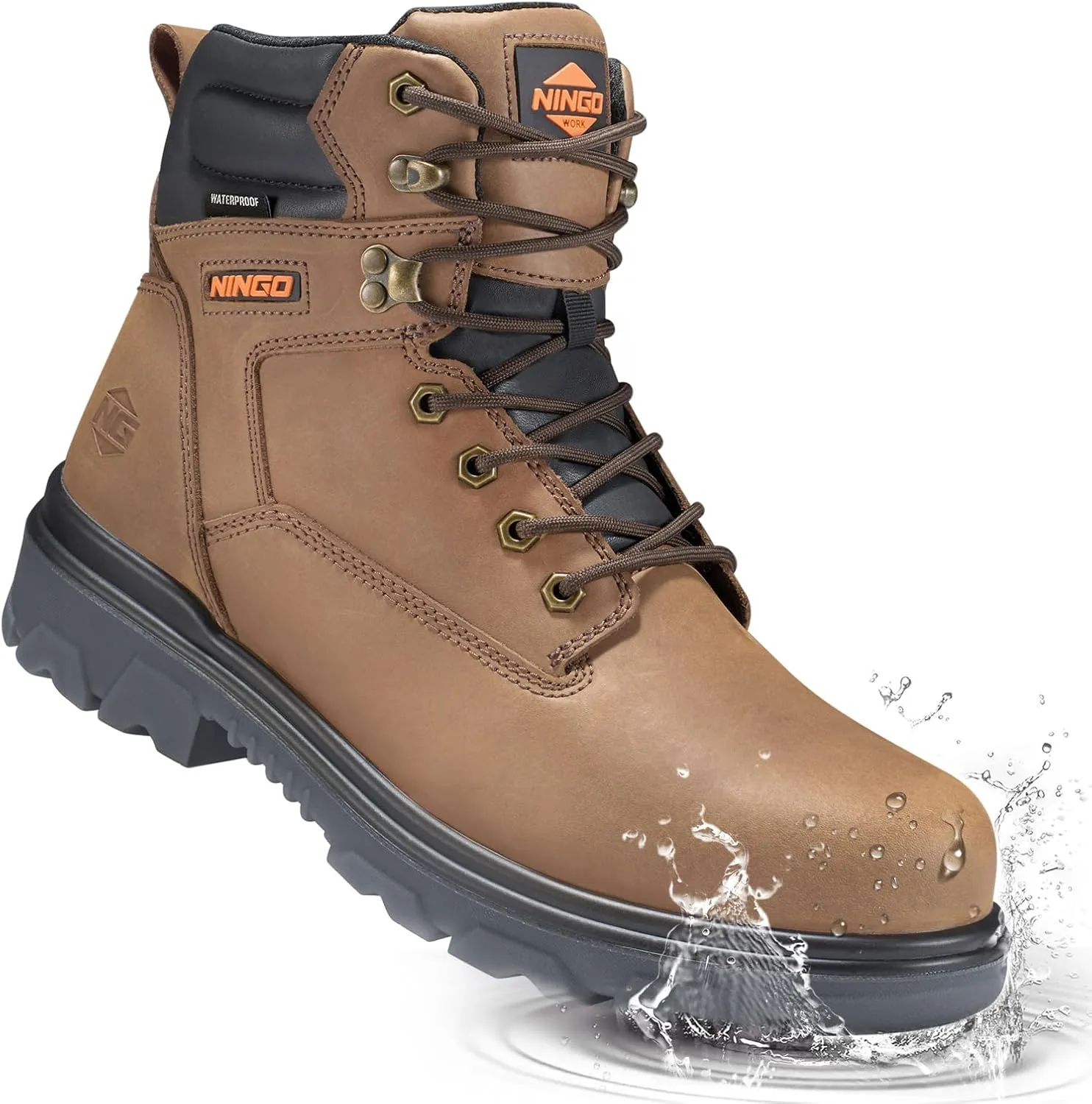 NINGO Steel Toe Work Boots for Men, Waterproof Work Boot with Puncture Proof, Oil & Slip Resistant, Comfortable Mens Construction Boots with EH Protection, Leather Shoes for Industrial