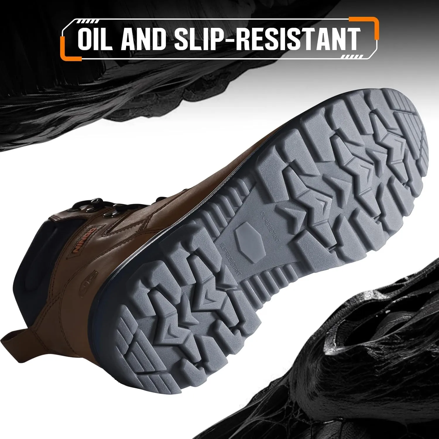 NINGO Steel Toe Work Boots for Men, Waterproof Work Boot with Puncture Proof, Oil & Slip Resistant, Comfortable Mens Construction Boots with EH Protection, Leather Shoes for Industrial