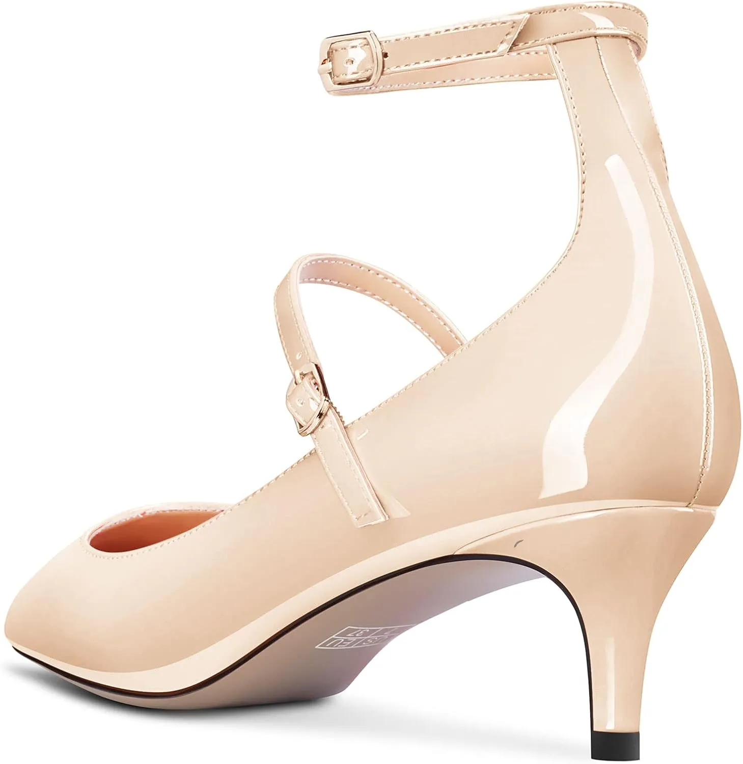 NobleOnly Women Mid Heel Ankle Strap Pointed Toe Pumps Casual Party Office Dress Cute Buckle Shoes 2.0 Inches Heels