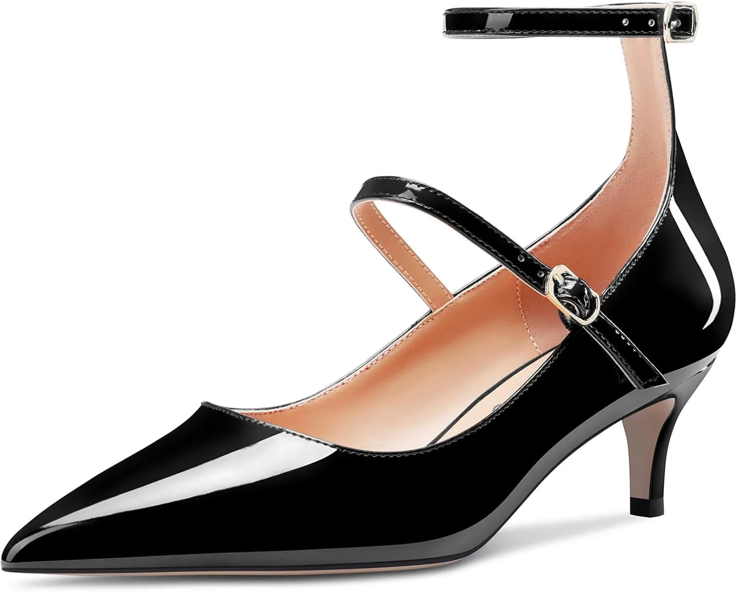 NobleOnly Women Mid Heel Ankle Strap Pointed Toe Pumps Casual Party Office Dress Cute Buckle Shoes 2.0 Inches Heels