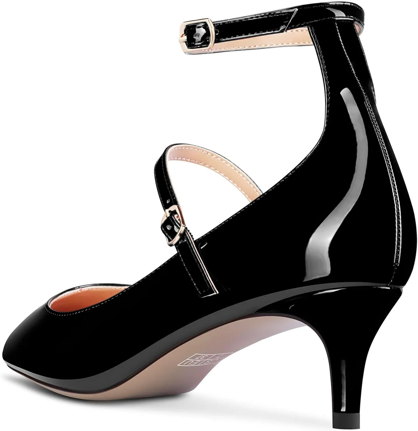 NobleOnly Women Mid Heel Ankle Strap Pointed Toe Pumps Casual Party Office Dress Cute Buckle Shoes 2.0 Inches Heels