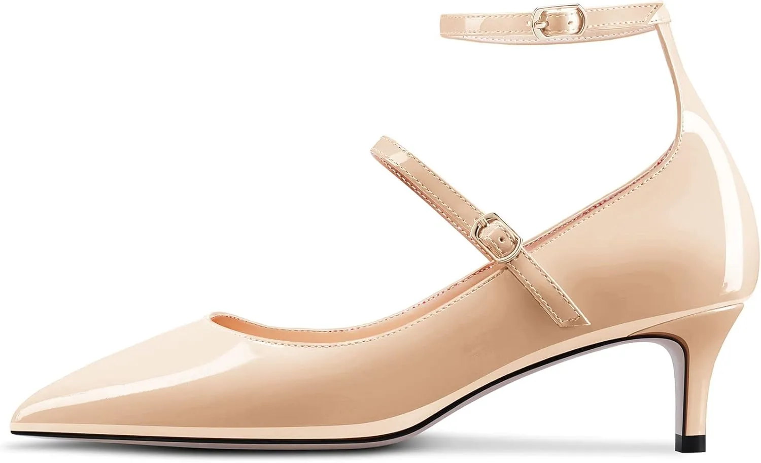 NobleOnly Women Mid Heel Ankle Strap Pointed Toe Pumps Casual Party Office Dress Cute Buckle Shoes 2.0 Inches Heels