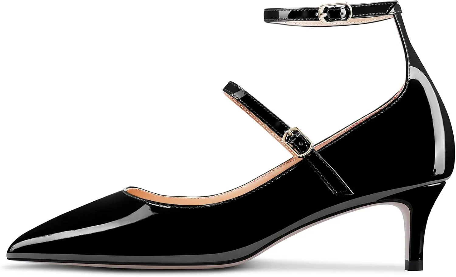 NobleOnly Women Mid Heel Ankle Strap Pointed Toe Pumps Casual Party Office Dress Cute Buckle Shoes 2.0 Inches Heels