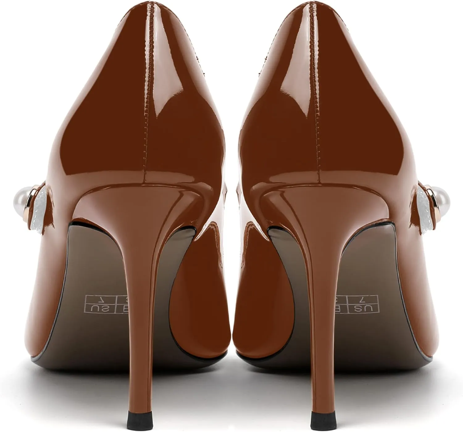 NUMALEO Womens Casual Dressy Pearl Patent Party Ankle Strap Pointed Toe Stiletto High Heel Pumps Shoes 3.3 Inch