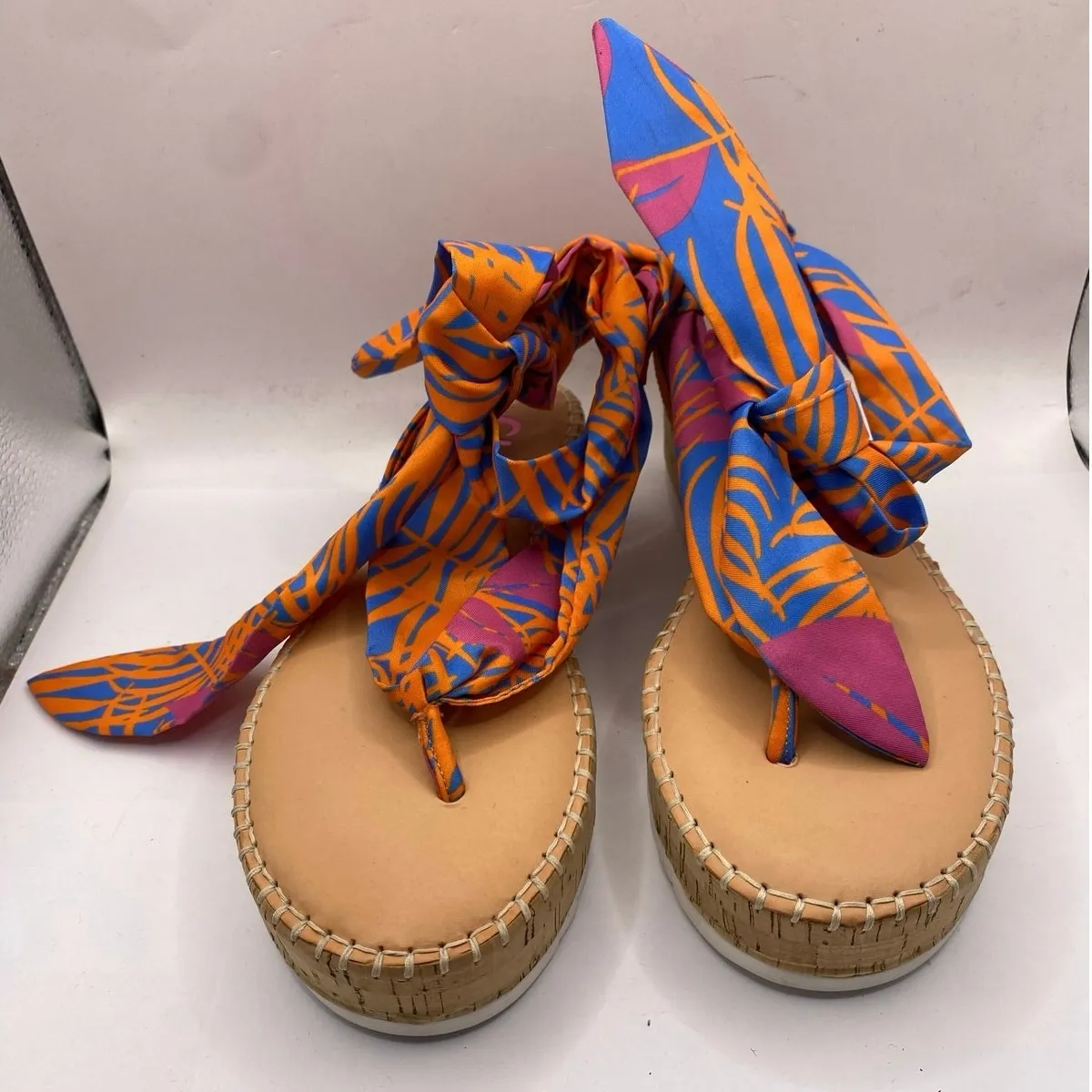 NWOB Gianni Bini Blue Orange Platform Wrap Sandals Sz 7.5