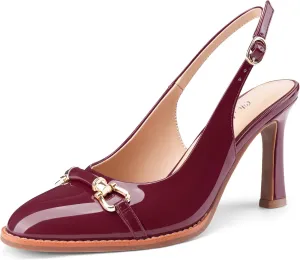 Oh Mispares Slingback Heels for Women Pointy Toe Stiletto High Heel Pumps Slip On Patent Leather Summer Wedding Party Dress Shoes