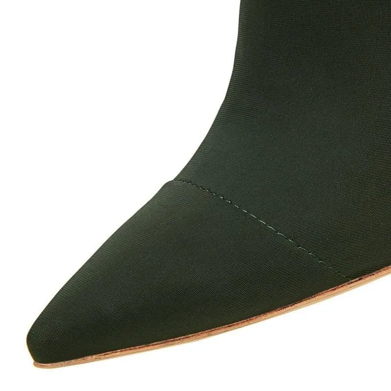 Olive Pointed Toe High Heel Shoes Winter Ankle Boots