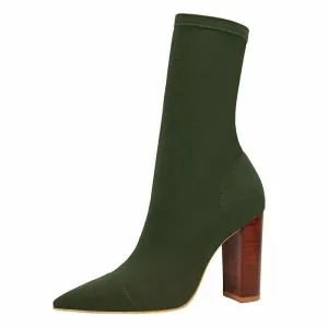 Olive Pointed Toe High Heel Shoes Winter Ankle Boots