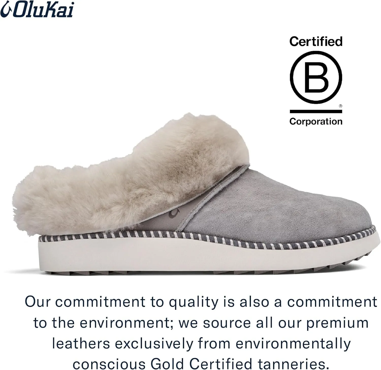 OLUKAI Ku'i Women's Slipper, Soft Full-Grain Leather & Wool Blend Footbed, Wet Grip Soles for Inside & Outside Wear, Cute & Comfortable Slip-On