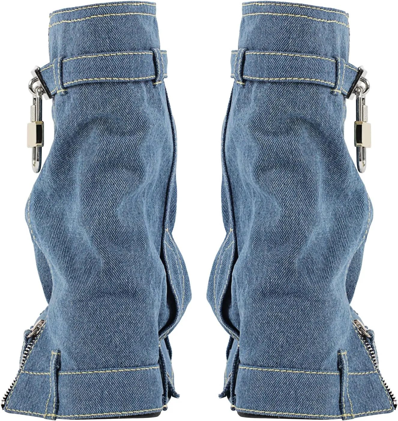onlymaker Denim Canvas Wedge Platform Calf Boots Round Toe Pull-up Padlock Fold over Booties