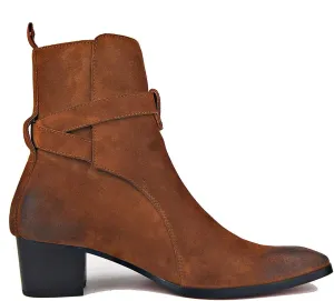 OSSTONE Dress Boot for Men Leather Chukka Designer Boots Casual Heel Shoes Buckle JY005