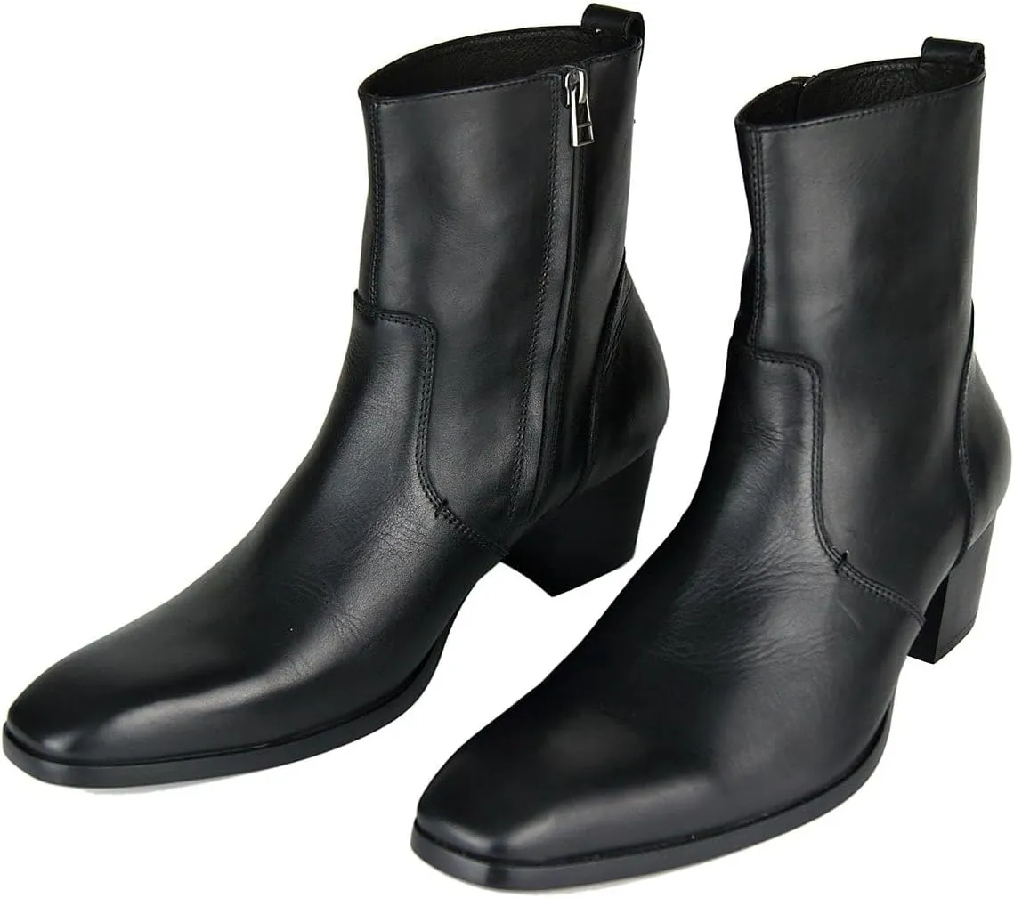 OSSTONE Dress Boot for Men Leather Chukka Designer Boots Casual Heel Shoes Zipper-up OS-VF1088-US