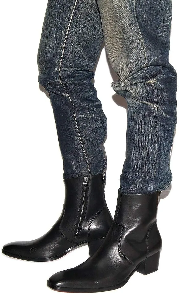 OSSTONE Dress Boot for Men Leather Chukka Designer Boots Casual Heel Shoes Zipper-up OS-VF1088-US