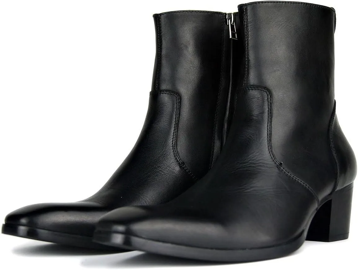 OSSTONE Dress Boot for Men Leather Chukka Designer Boots Casual Heel Shoes Zipper-up OS-VF1088-US