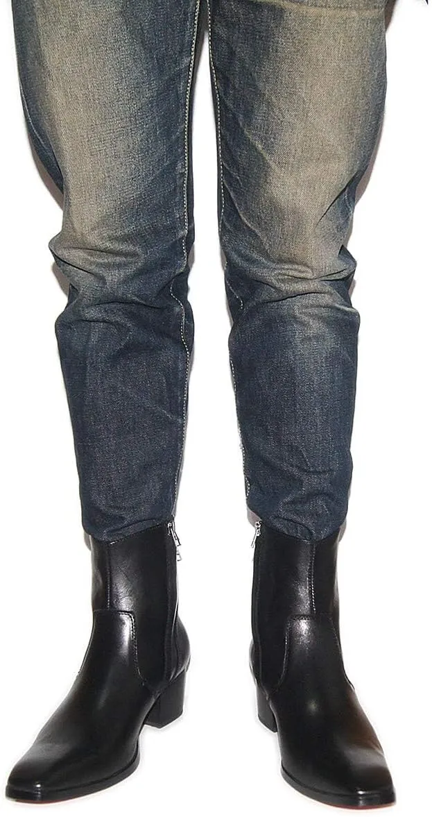 OSSTONE Dress Boot for Men Leather Chukka Designer Boots Casual Heel Shoes Zipper-up OS-VF1088-US